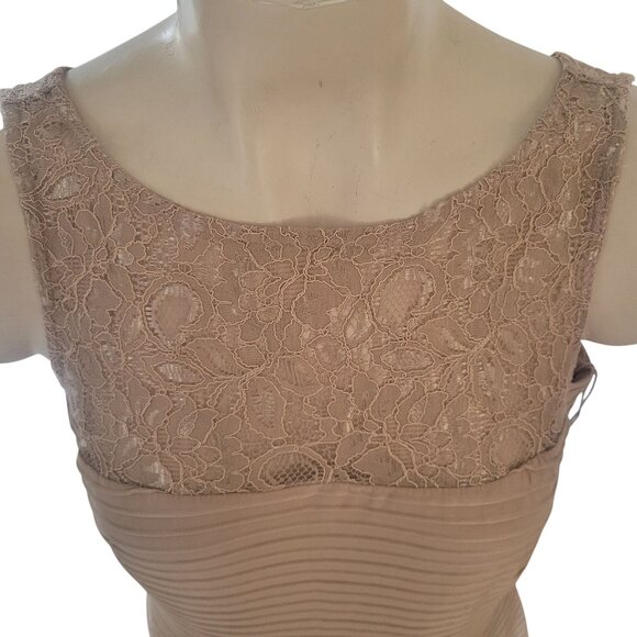 Elegant Beige Mermaid Gown With Lace Accents & Sleeveless Design Floor-Length Fo - Picture 3 of 8